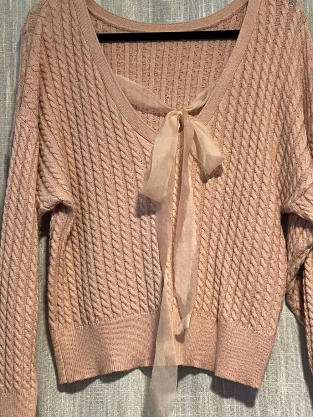 Willow & Root Cable Knit Sweater Ribbon Back Detail *Shown* Blush Pink M